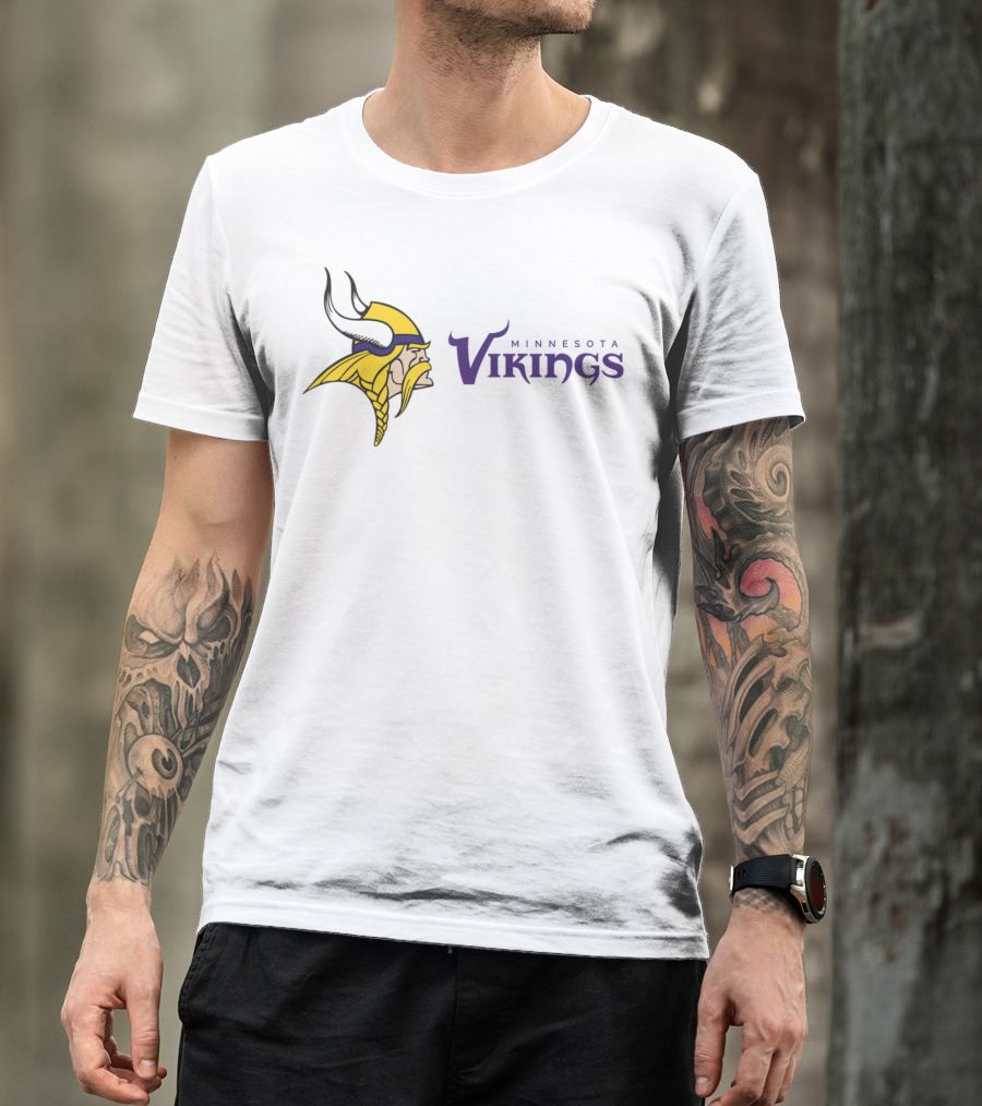 Minnesota Vikings Football Team Logo With Viking Helmet And Braided Beard T-Shirt