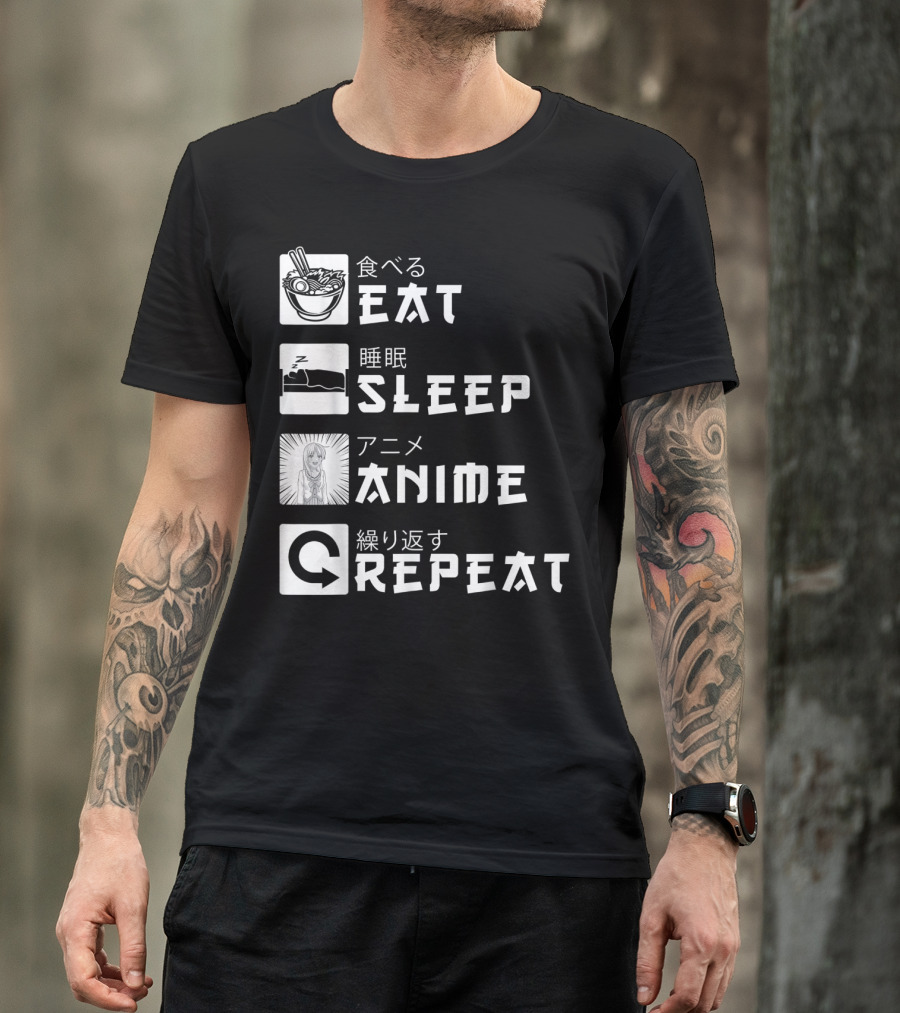 Eat Sleep Anime Repeat Japanese Manga Cosplay Bowl Zzzz Girl Arrows T-Shirt