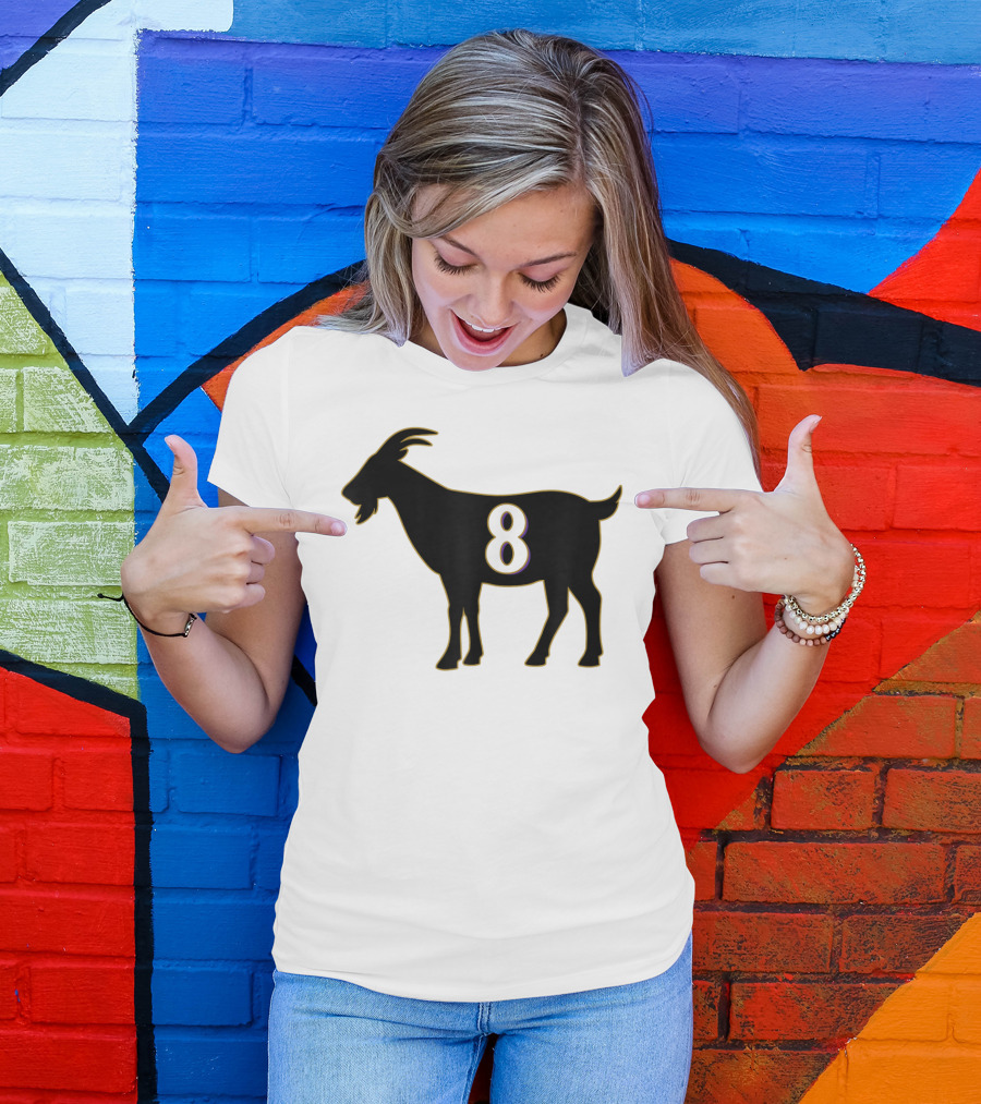 GOAT 8 Baltimore Football Maryland Raven Nation Black Goat Silhouette With Number 8 T-Shirt