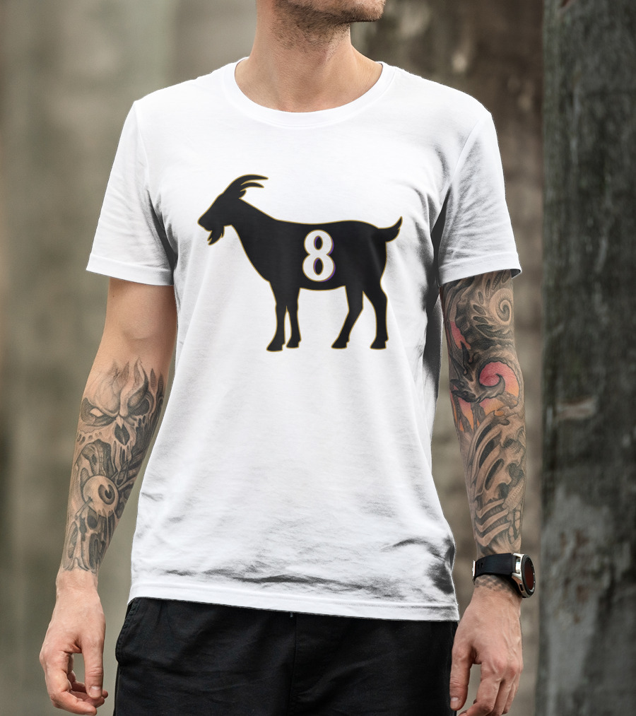 GOAT 8 Baltimore Football Maryland Raven Nation Black Goat Silhouette With Number 8 T-Shirt