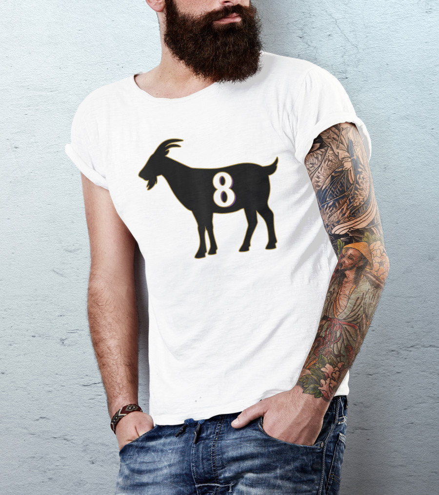 GOAT 8 Baltimore Football Maryland Raven Nation Black Goat Silhouette With Number 8 T-Shirt