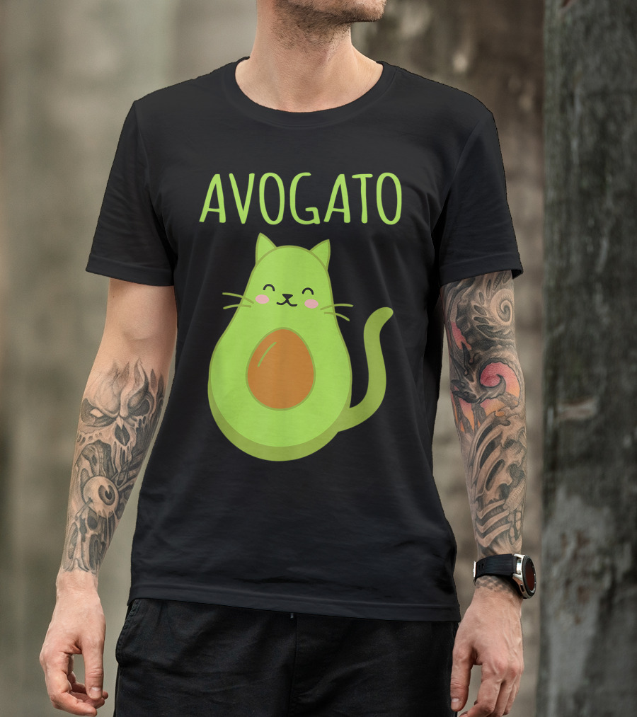 Avogato Cute Happy Cat Avocado T-Shirt