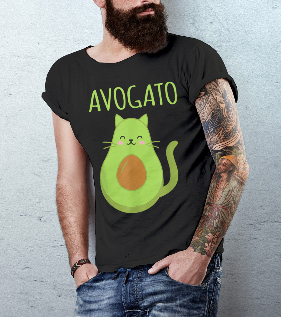Avogato Cute Happy Cat Avocado T-Shirt