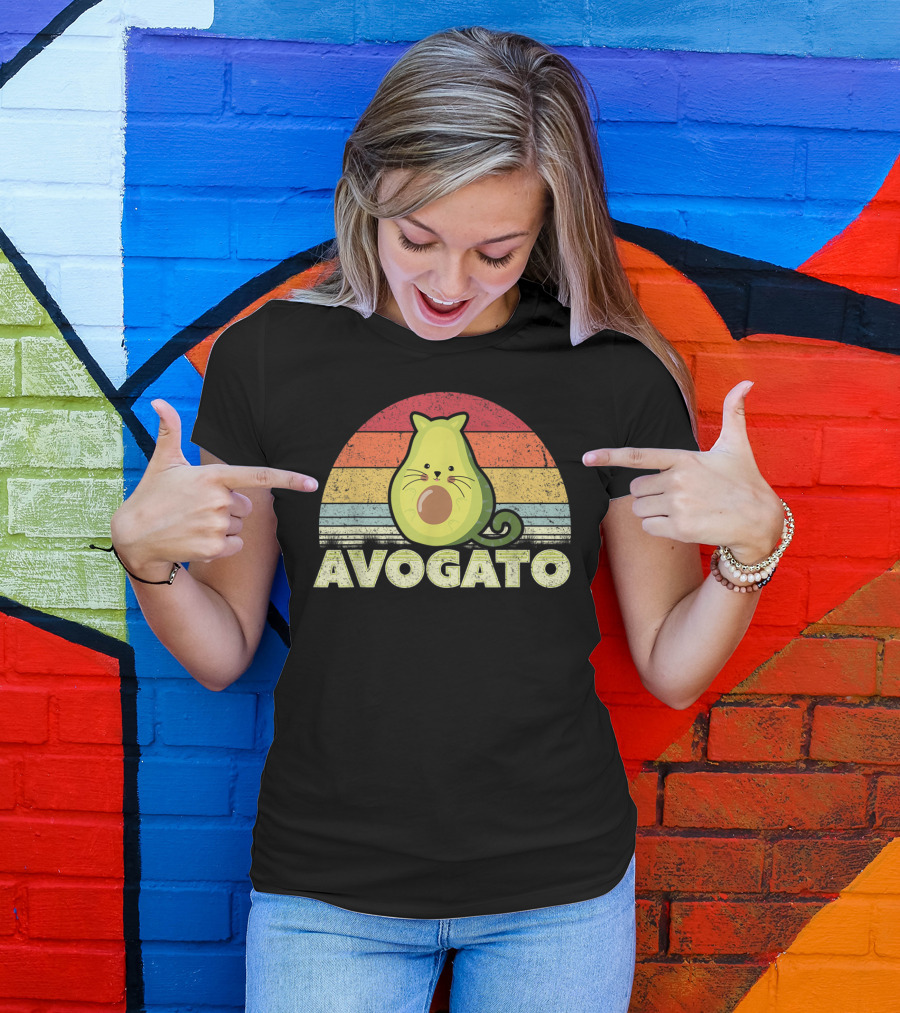 Avogato Retro Cat Avocado Vintage Sunset T-Shirt