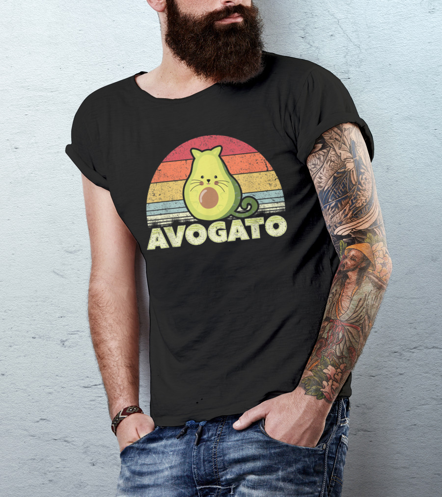 Avogato Retro Cat Avocado Vintage Sunset T-Shirt