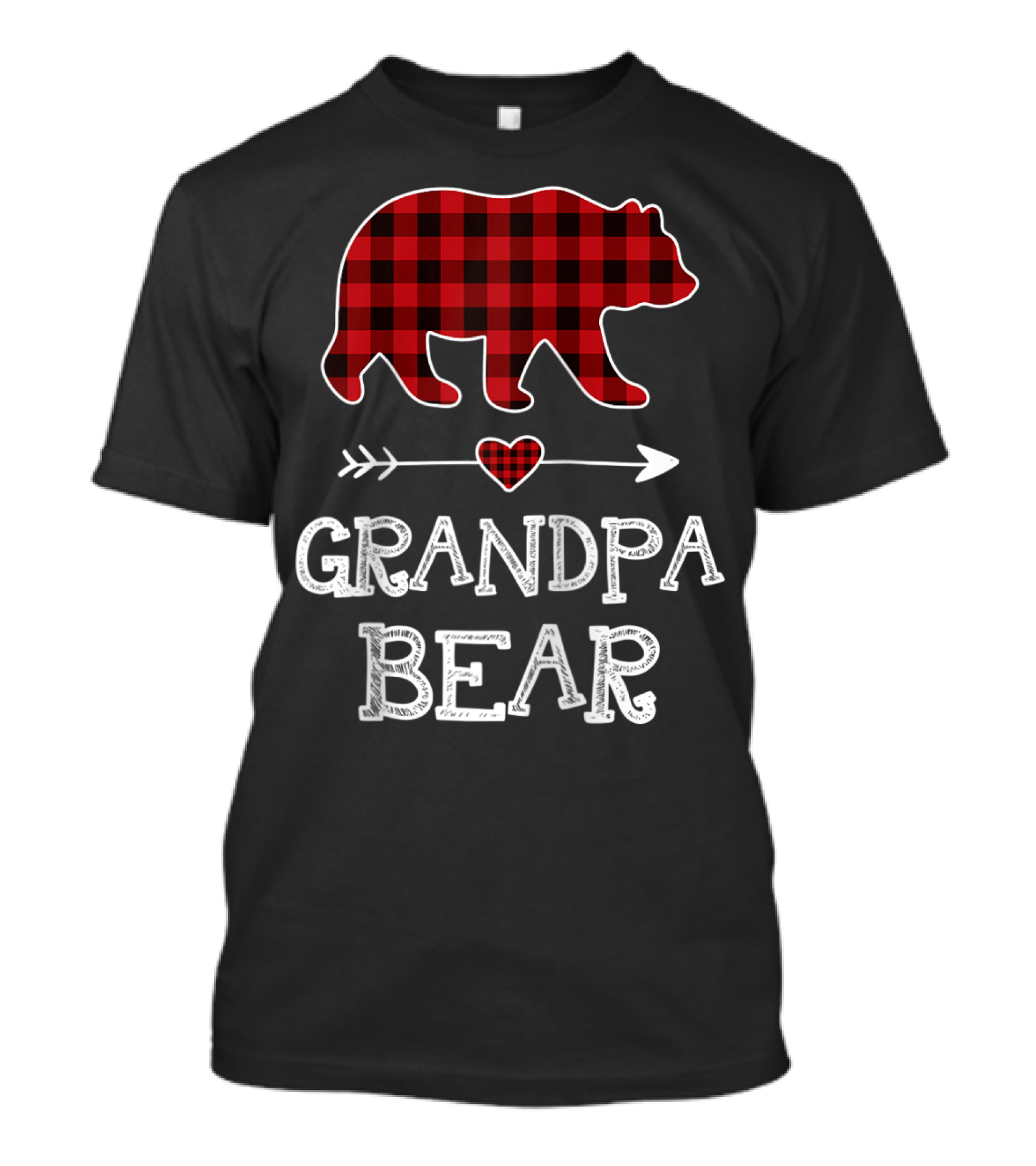 Grandpa Bear Christmas Red Plaid Buffalo Raglan Baseball T-Shirt