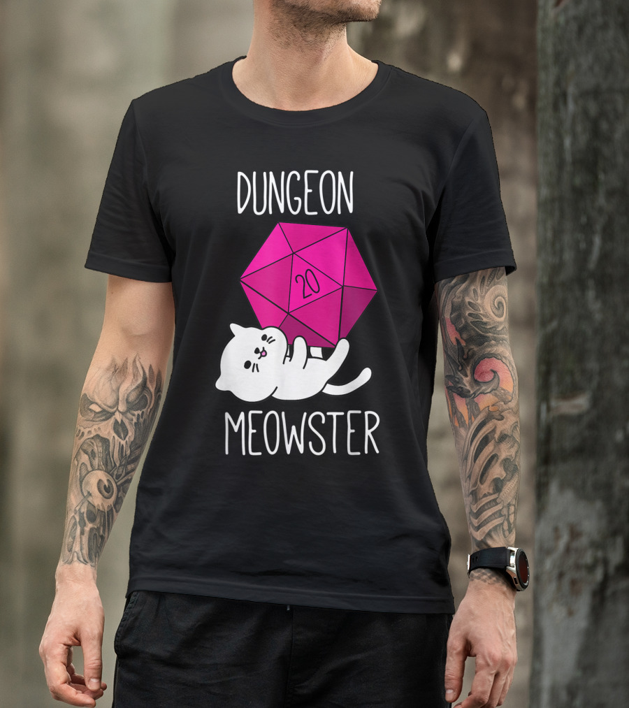 Dungeon Meowster Cat With D20 Dice For RPG Gamer T-Shirt