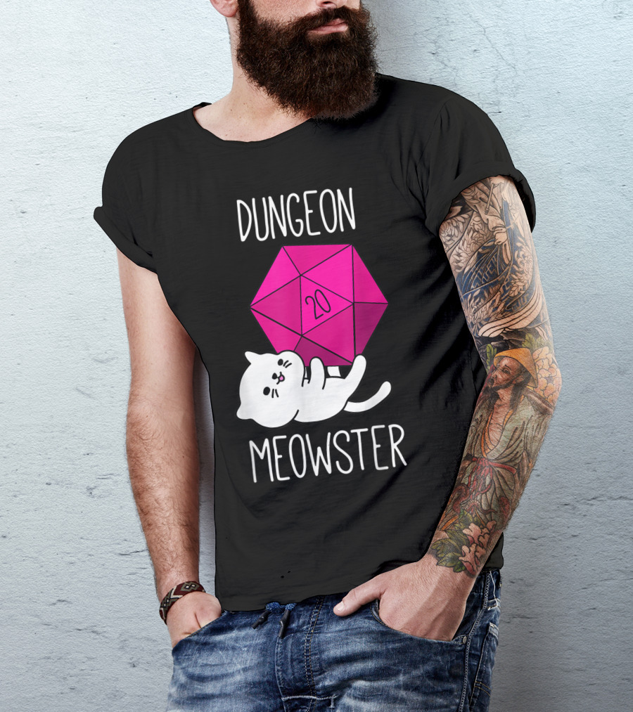 Dungeon Meowster Cat With D20 Dice For RPG Gamer T-Shirt