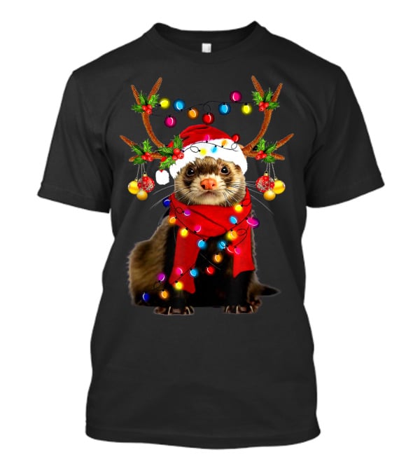 Ferret Santa Reindeer Christmas Lights T-Shirt