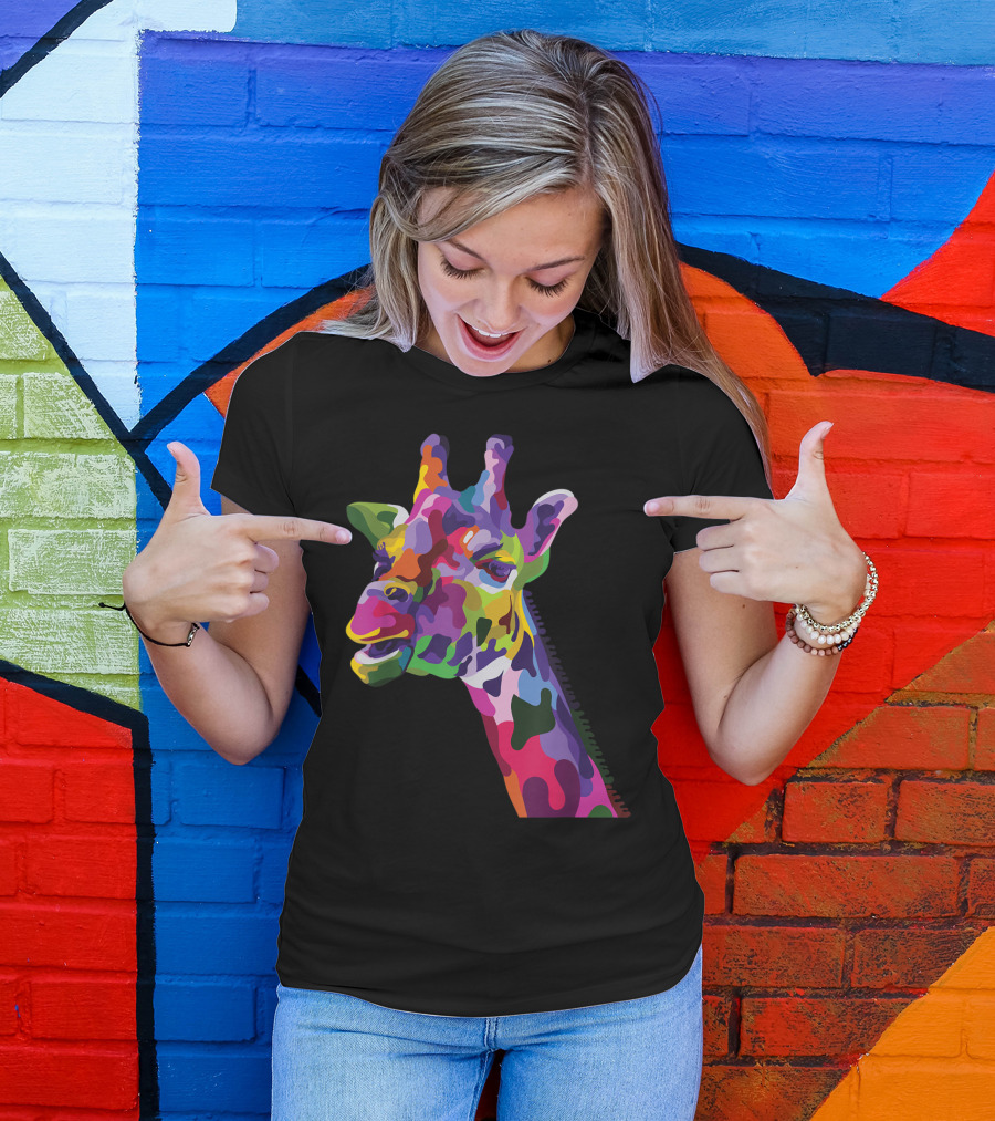 Giraffe Support Colorful Psychedelic T-Shirt