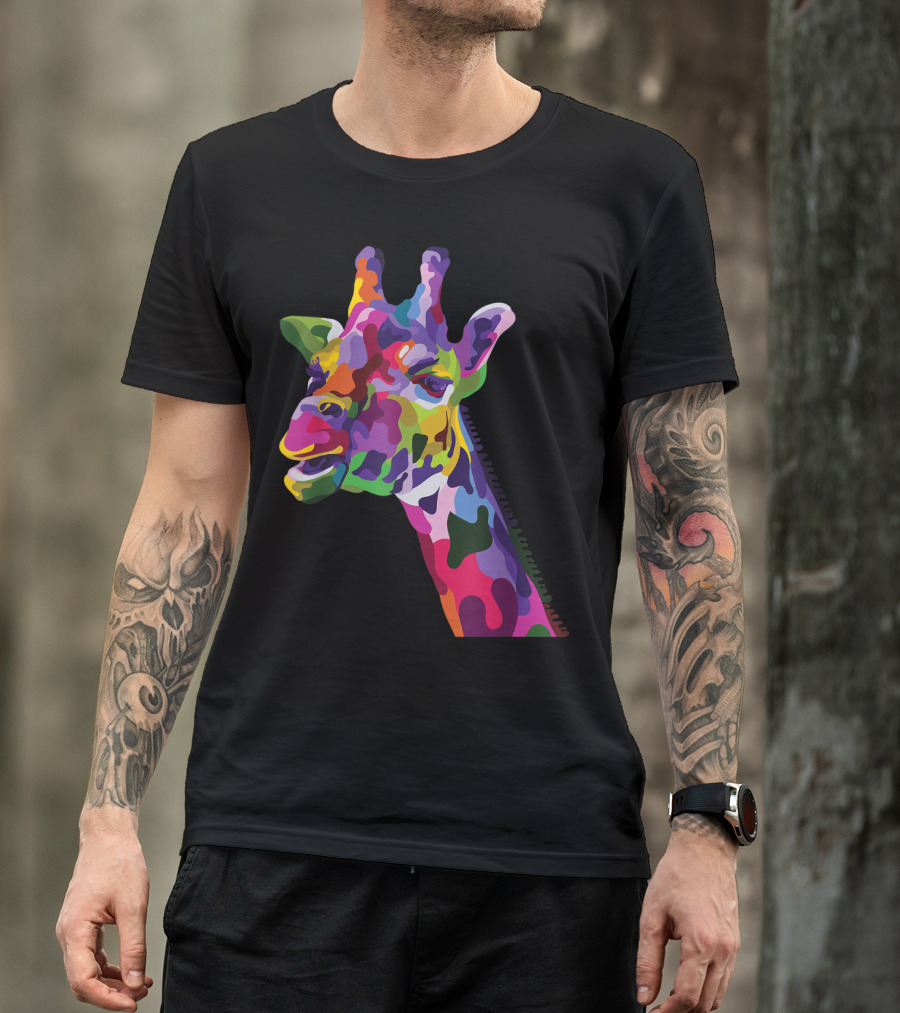 Giraffe Support Colorful Psychedelic T-Shirt