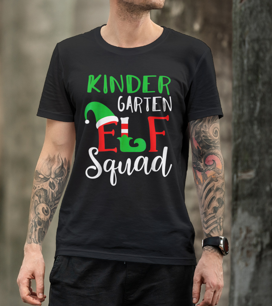 Kindergarten Elf Squad Christmas Teacher Festive Holiday T-Shirt
