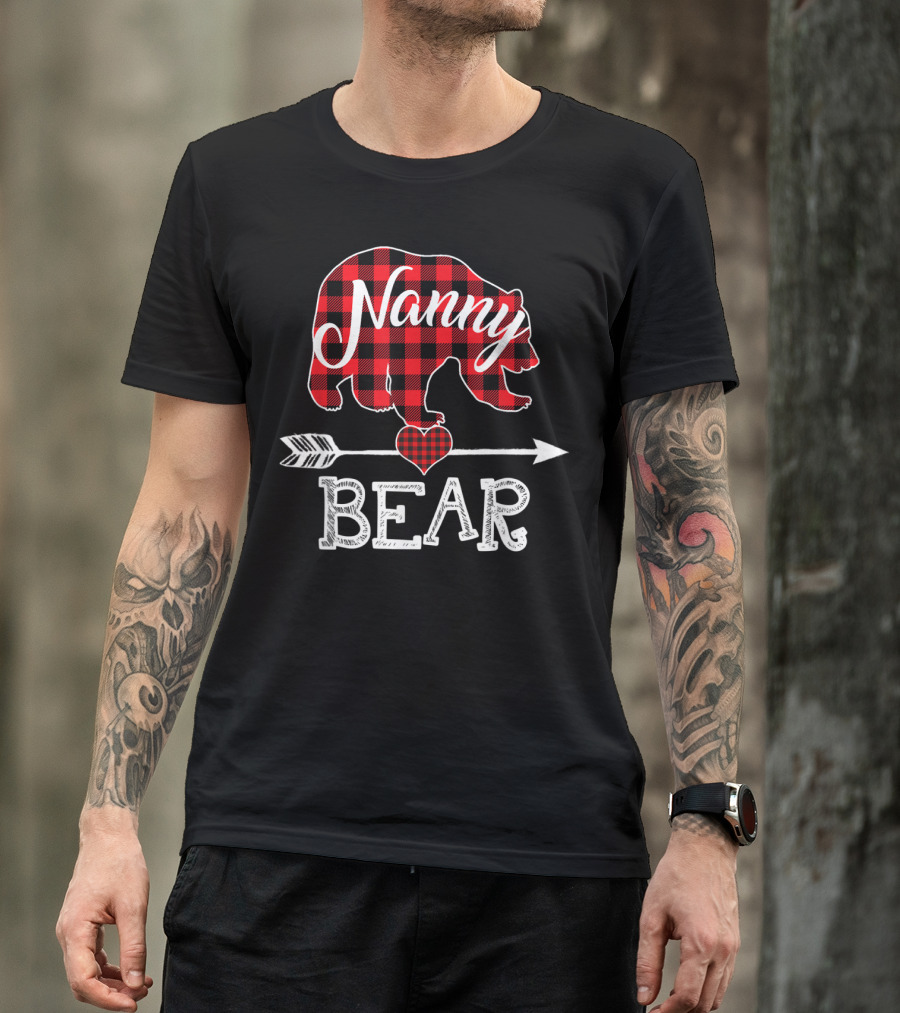 Nanny Bear Plaid Heart Arrow Buffalo Christmas T-Shirt