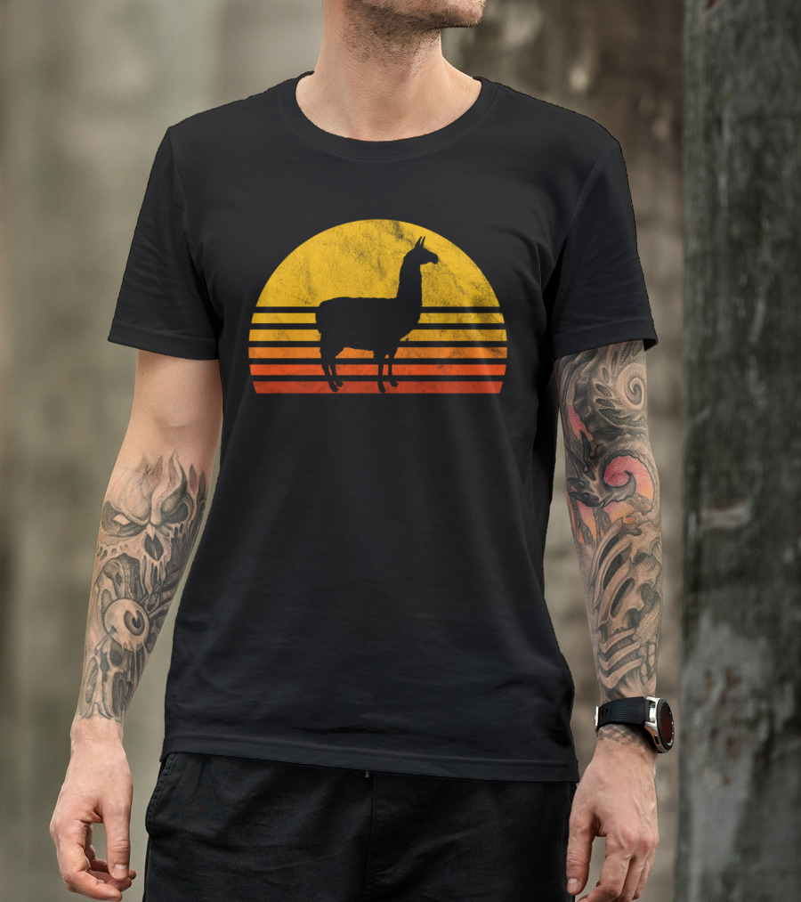 Retro Llama Silhouette Against Sunset Colors T-Shirt