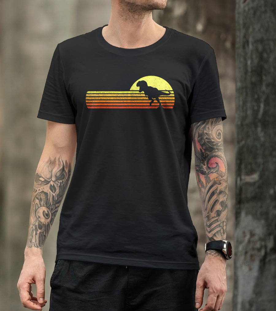 Retro Sunset Tyrannosaurus Rex Dinosaur Paleontology Science T-Shirt