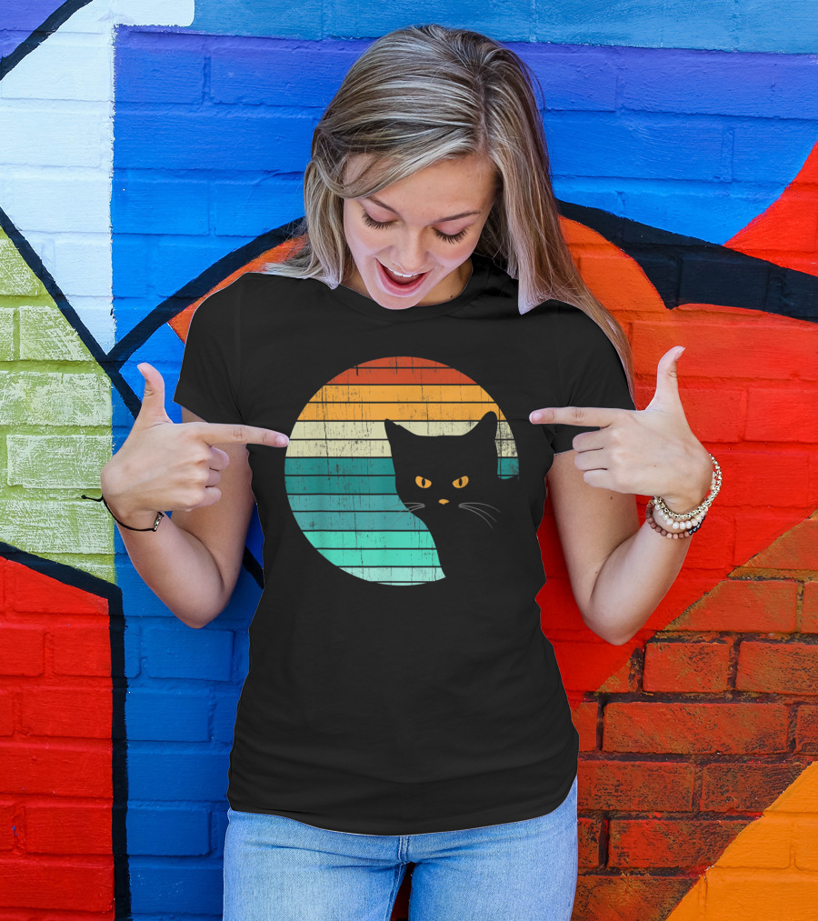Unique Vintage Kitten Kitty Cat Retro Sunset Stripes T-Shirt