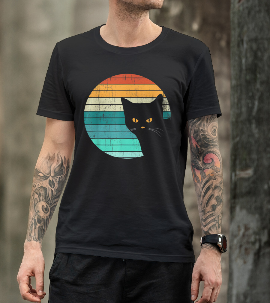 Unique Vintage Kitten Kitty Cat Retro Sunset Stripes T-Shirt