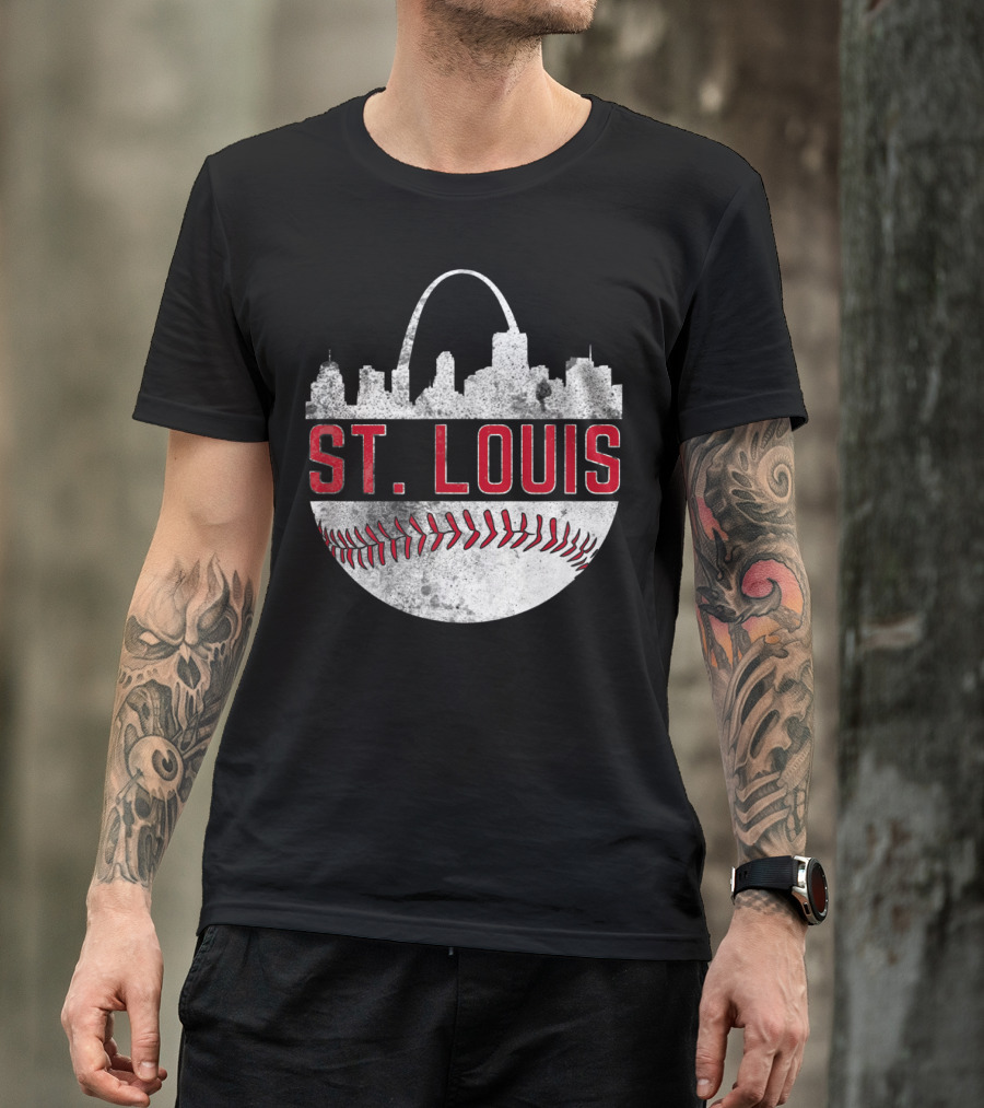 St Louis Vintage City Skyline Baseball Arch T-Shirt