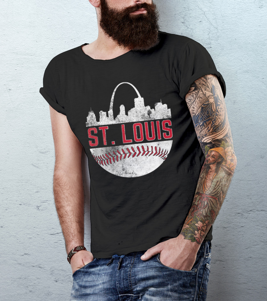 St Louis Vintage City Skyline Baseball Arch T-Shirt