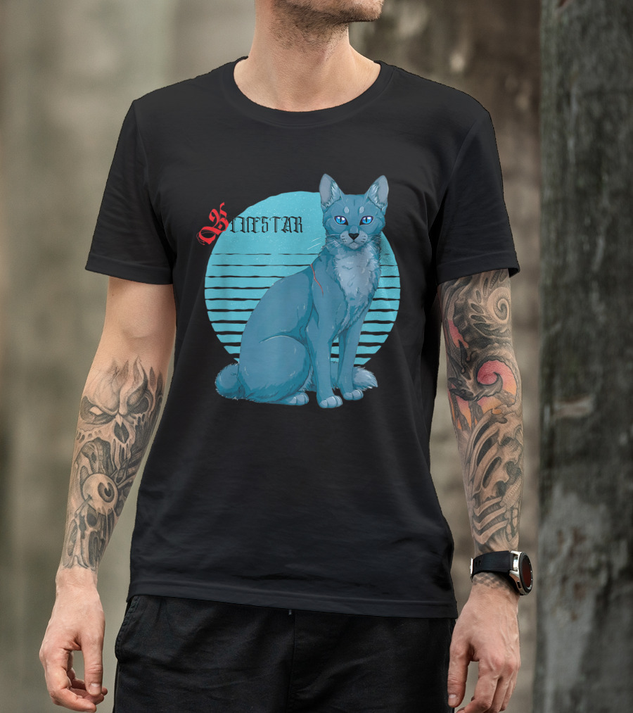 Bluestar Warrior Cats With Blue Striped Circle Background T-Shirt