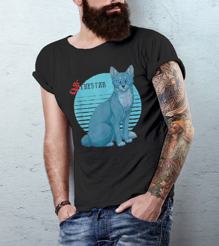 Bluestar Warrior Cats With Blue Striped Circle Background T-Shirt