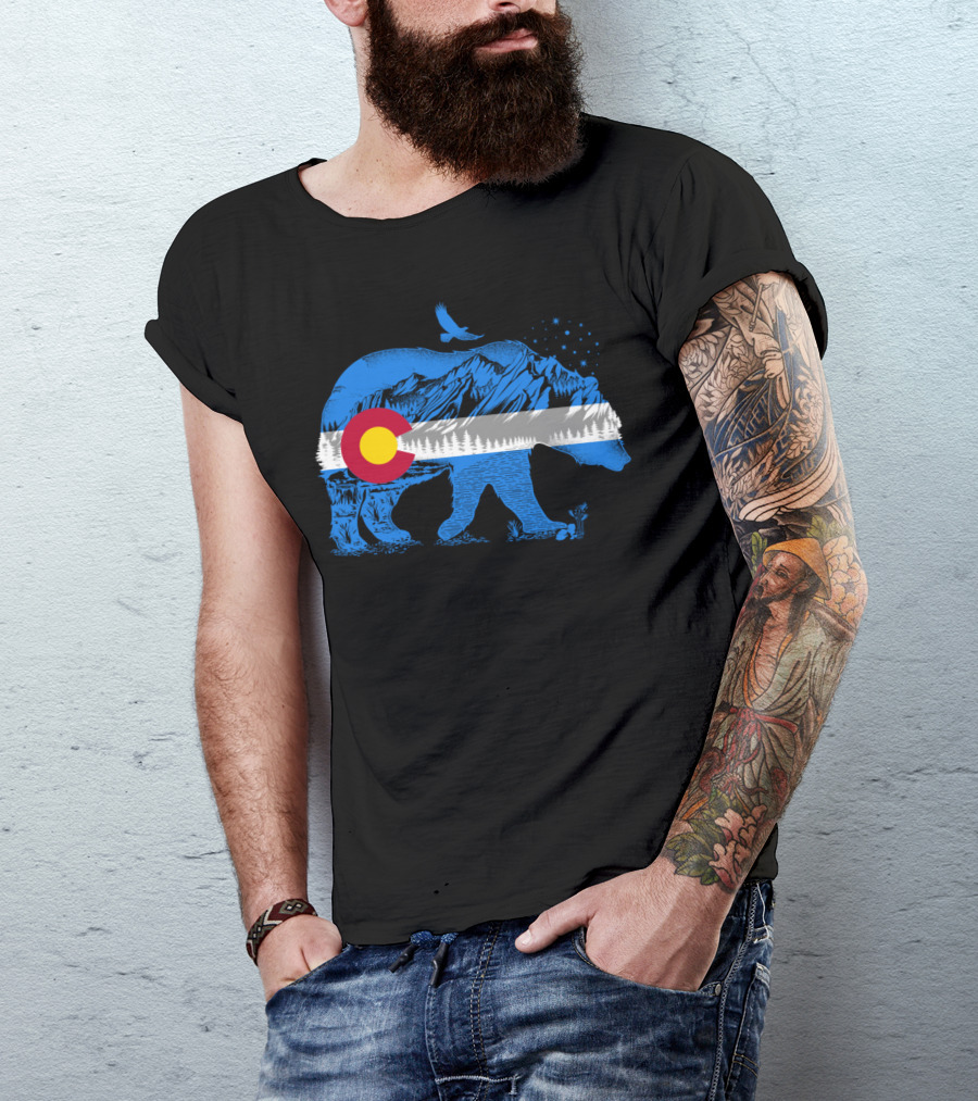 Colorado Bear Flag Mountains Landscape With Eagle T-Shirt