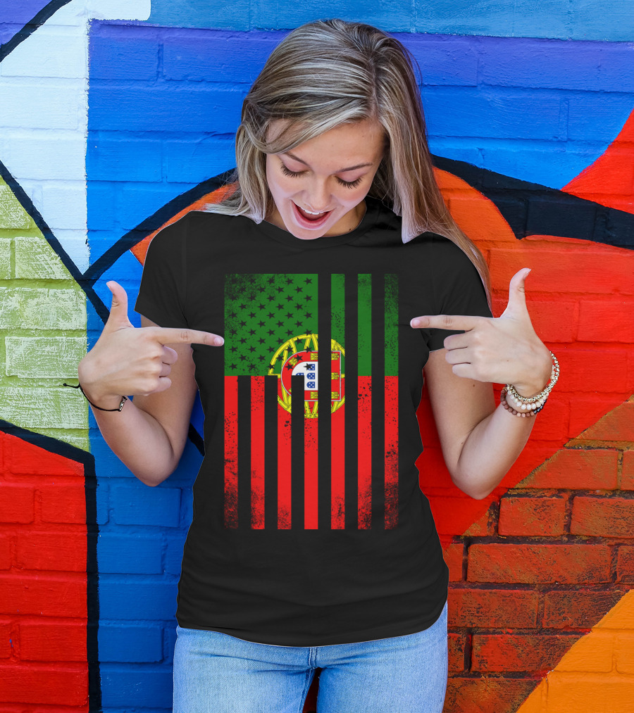 Half Portuguese Flag American Inside Me USA Flag Fusion T-Shirt