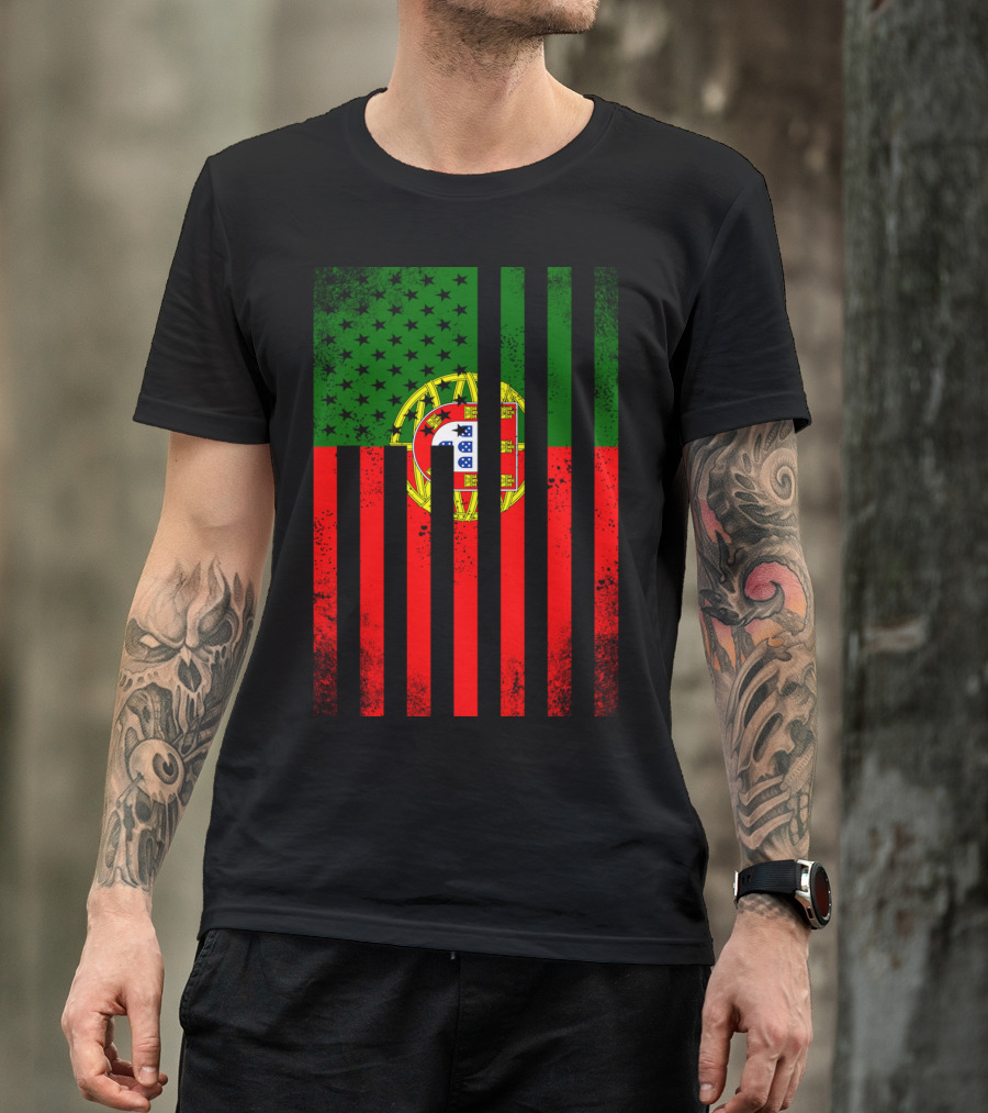Half Portuguese Flag American Inside Me USA Flag Fusion T-Shirt