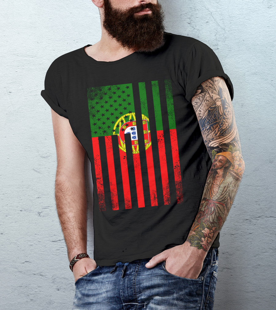 Half Portuguese Flag American Inside Me USA Flag Fusion T-Shirt