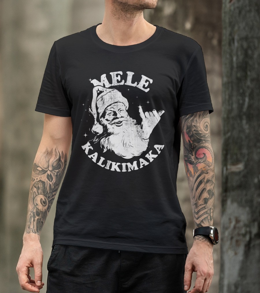 Retro Mele Kalikimaka Santa Shaka Hawaii Christmas T-Shirt