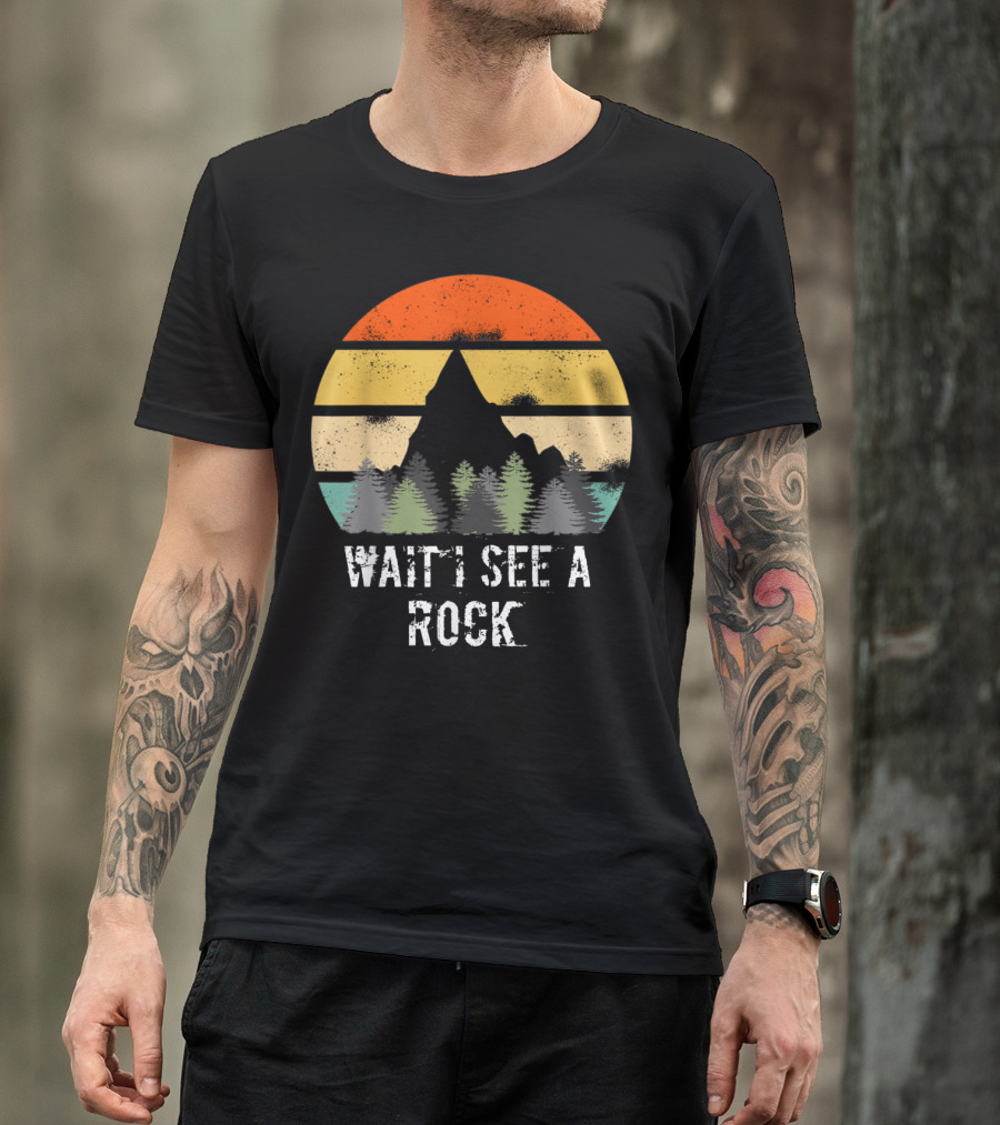 Retro Vintage Wait I See A Rock Geologist Sunset Forest Scene T-Shirt
