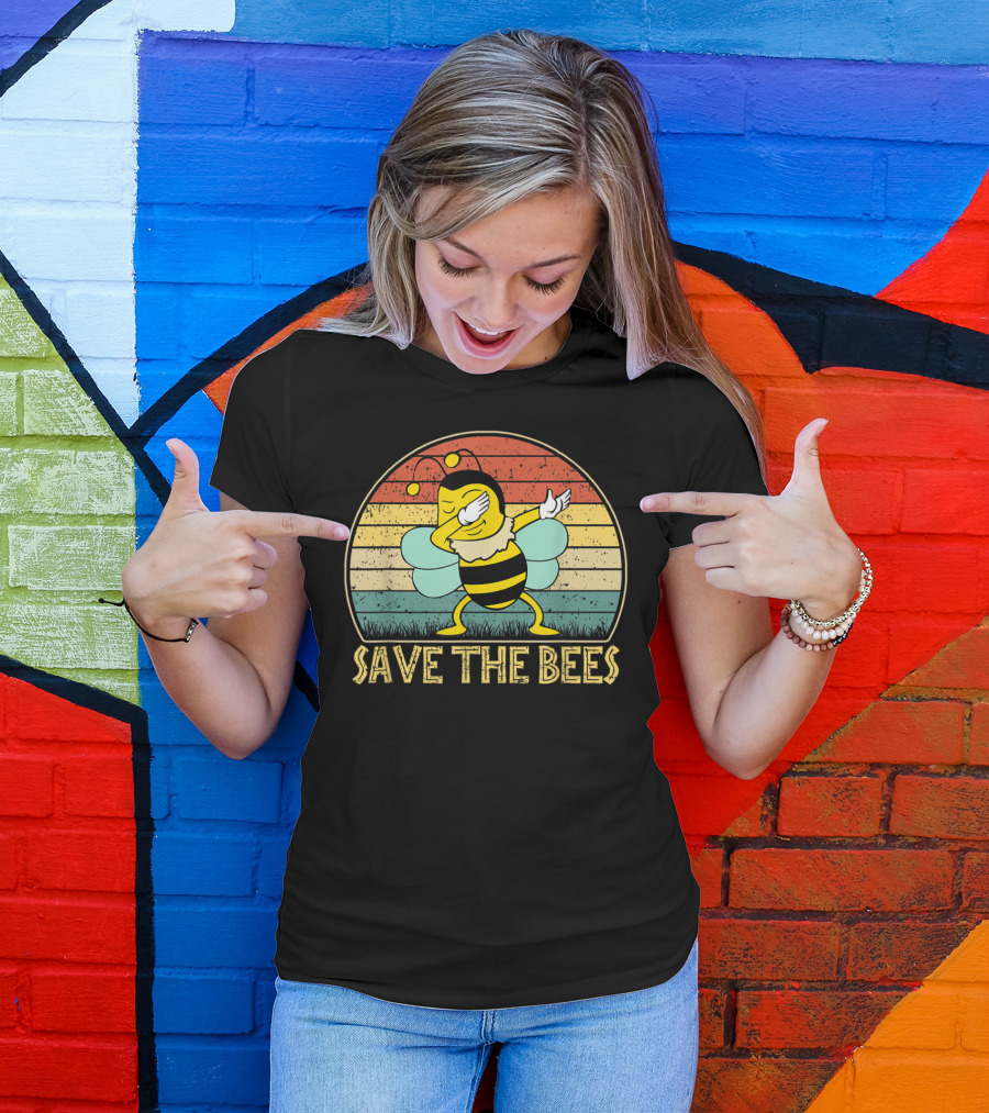 Save The Bees Vintage Dabbing Bee Retro Style Climate Change T-Shirt