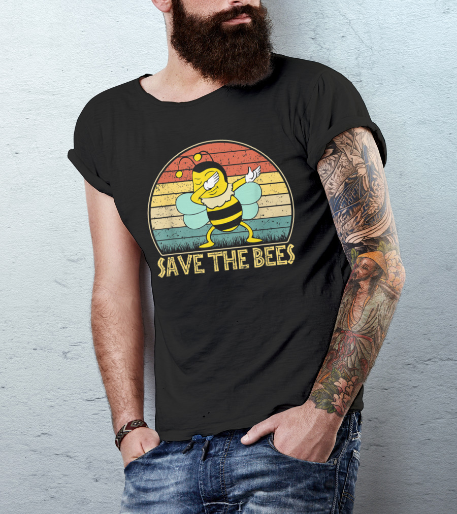 Save The Bees Vintage Dabbing Bee Retro Style Climate Change T-Shirt