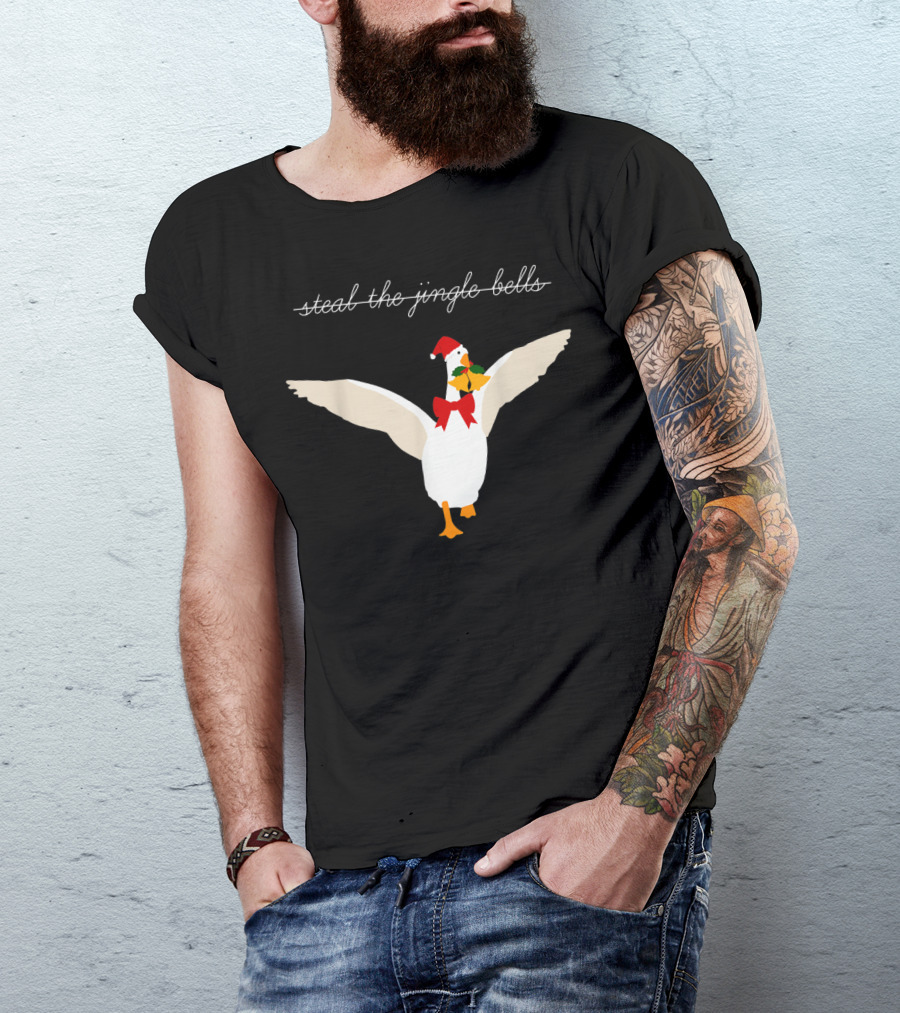 Steal The Jingle Bells Christmas Goose With Santa Hat T-Shirt