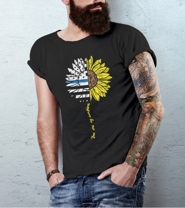 Sunflower US Flag Blue Line You Are My Sunshine Law Enforcement Police T-Shirt