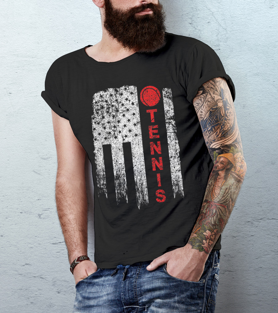 USA Red White Tennis Boys American Grunge T-Shirt