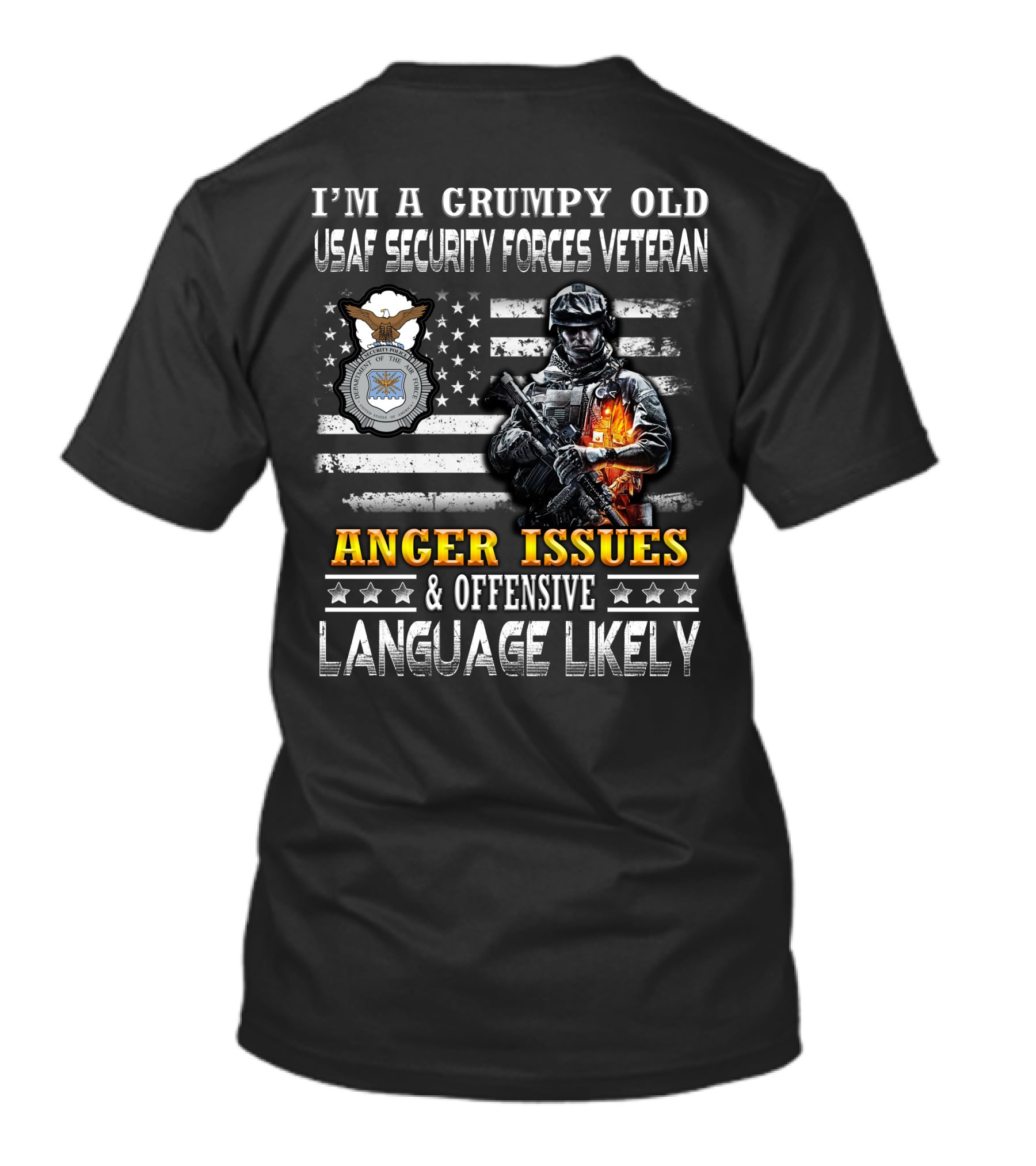 I'm A Grumpy Old Usaf Security Forces Veteran Anger Issues & Offensive Language Likely T-Shirt