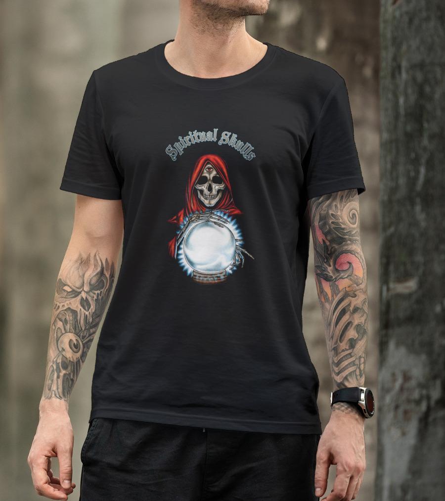 Spiritual Skulls Mystic Reaper With Crystal Ball T-Shirt