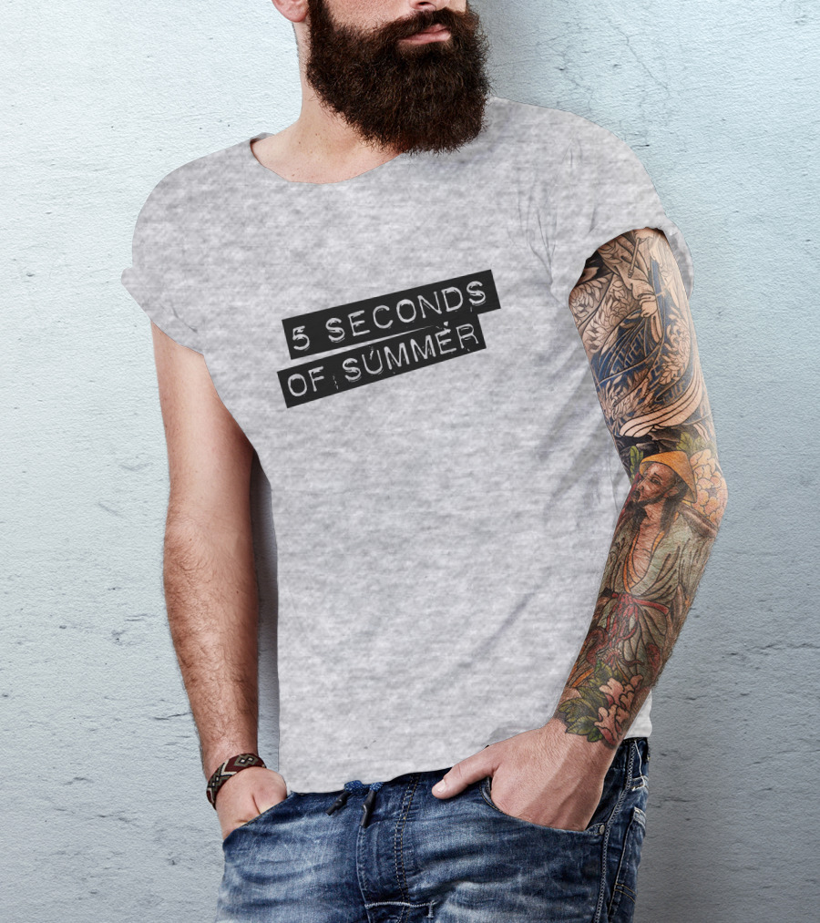 5 Seconds Of Summer Draped Black Text On Grey Background T-Shirt