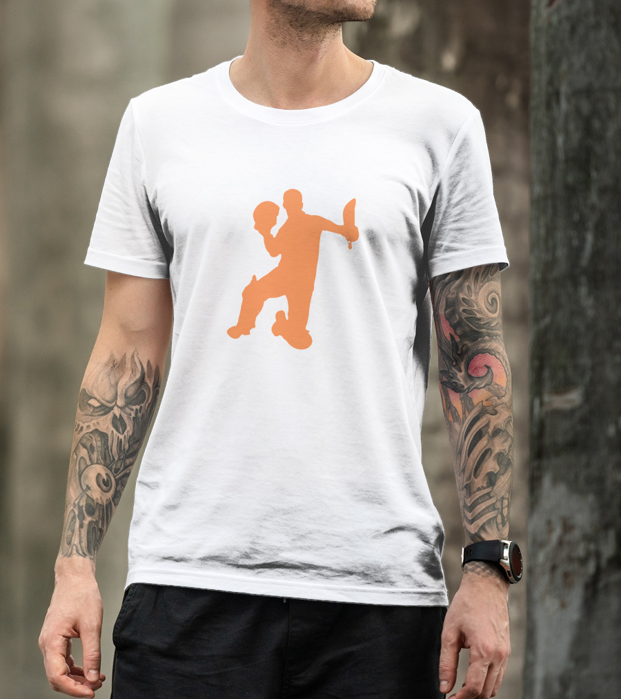David Warner Orange Silhouette Cricketer Batting Pose T-Shirt