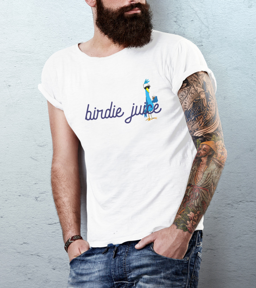 Birdie Juice Script Fun Cool Bird With Sunglasses And Drink T-Shirt