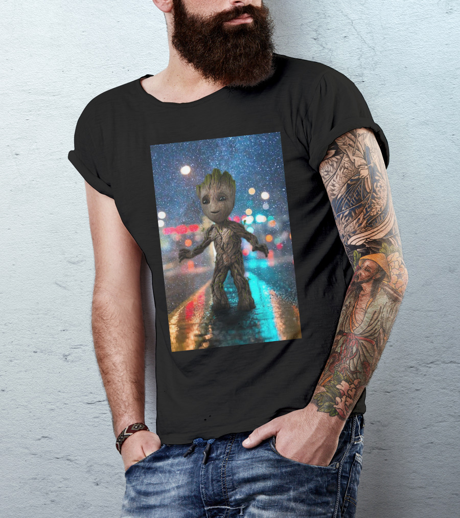 Groot Baby Guardians Of The Galaxy Night Street Scene T-Shirt