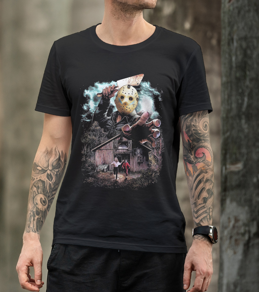 Friday The 13th Jason Voorhees Mask And Cabin Scene T-Shirt