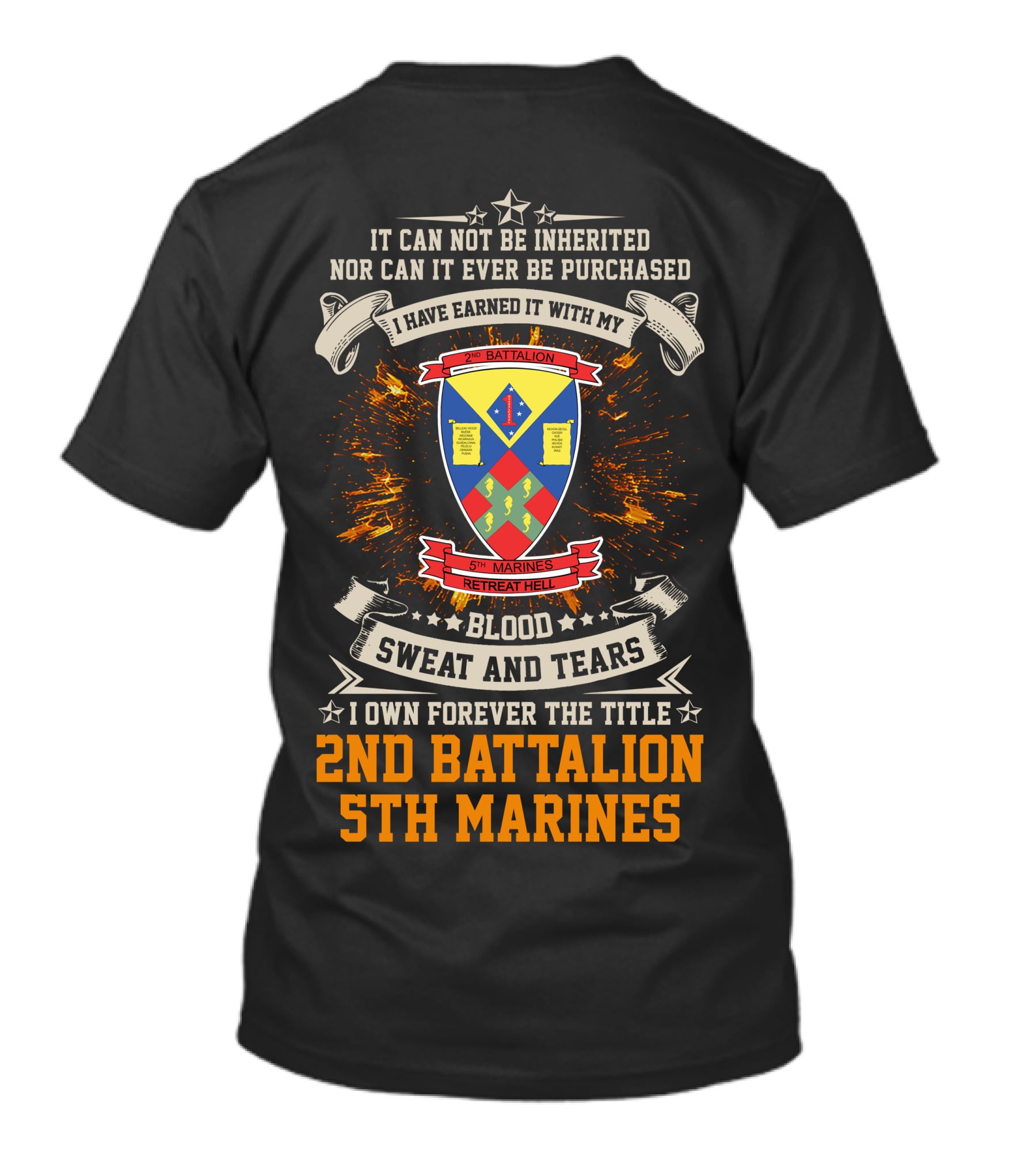 2Nd Battalion 5Th Marines Blood Sweat And Tears Honor Shield Crest T-Shirt