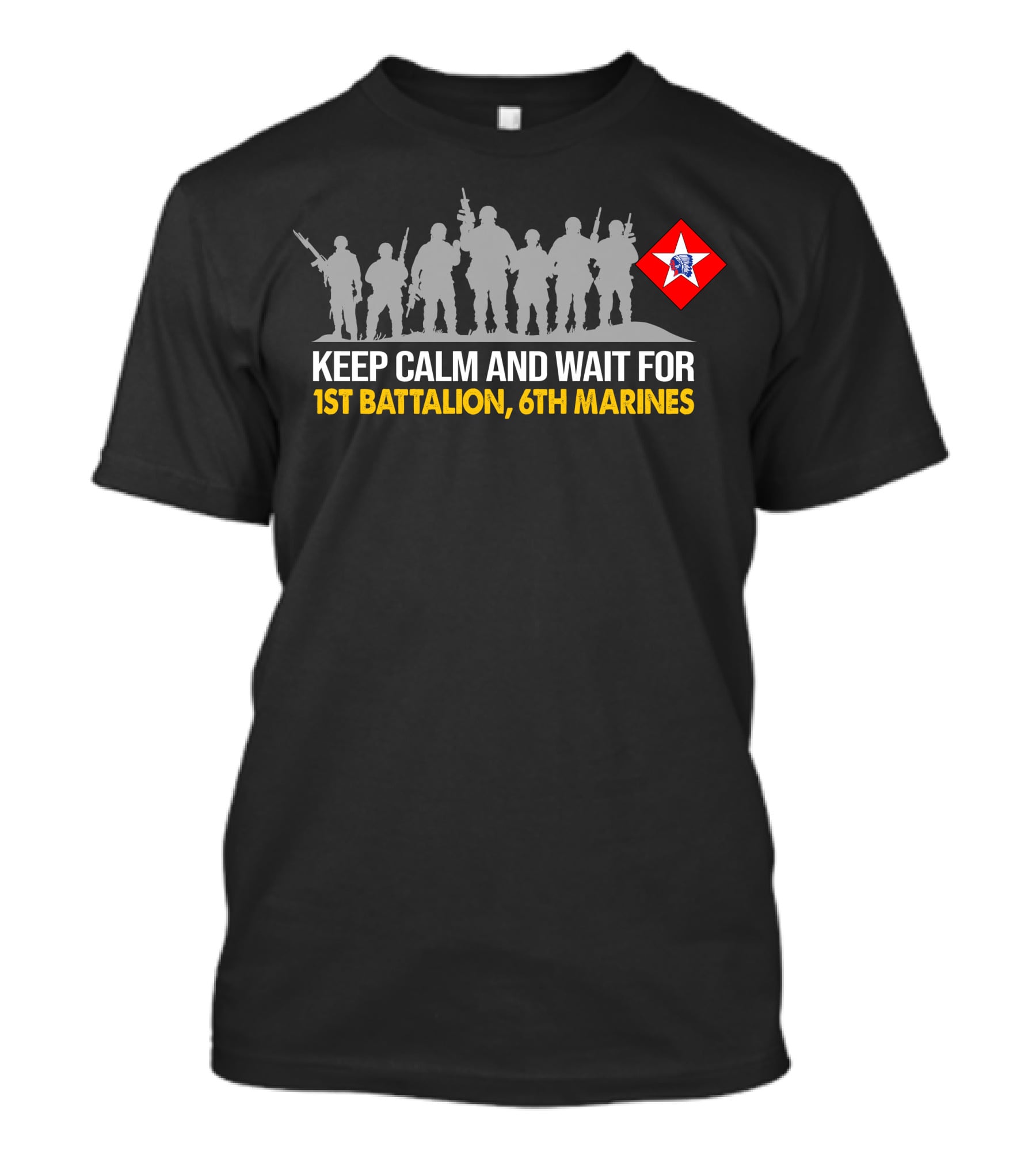 KEEP CALM AND WAIT FOR 1ST BATTALION 6TH MARINES SILHOUETTES RED STAR EMBLEM T-Shirt