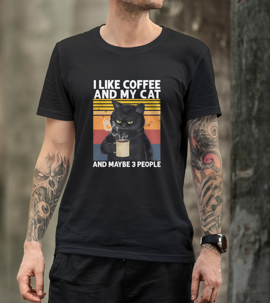 I Like Coffee And My Cat And Maybe 3 People Vintage Cat Lover Gift T-Shirt