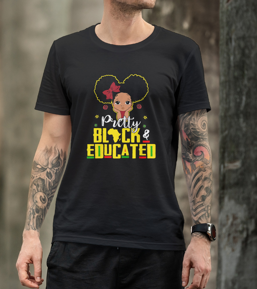 Pretty Black And Educated African Queen Girl With Afro And Red Bow T-Shirt