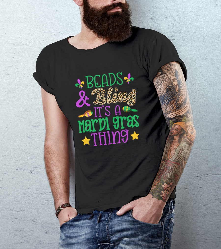 Beads And Bling It's A Mardi Gras Thing Fleur-de-Lis Stars And Maracas T-Shirt