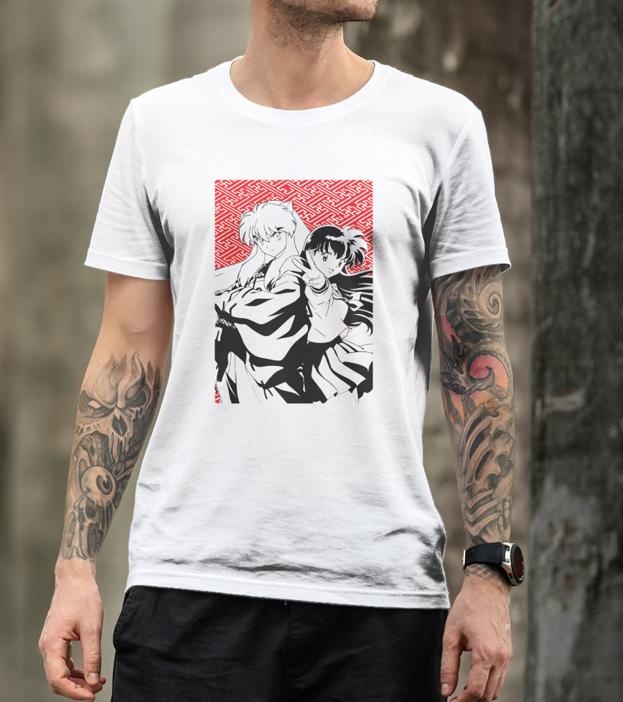 Inuyasha Kagome Classic Anime Style Red Pattern Background T-Shirt