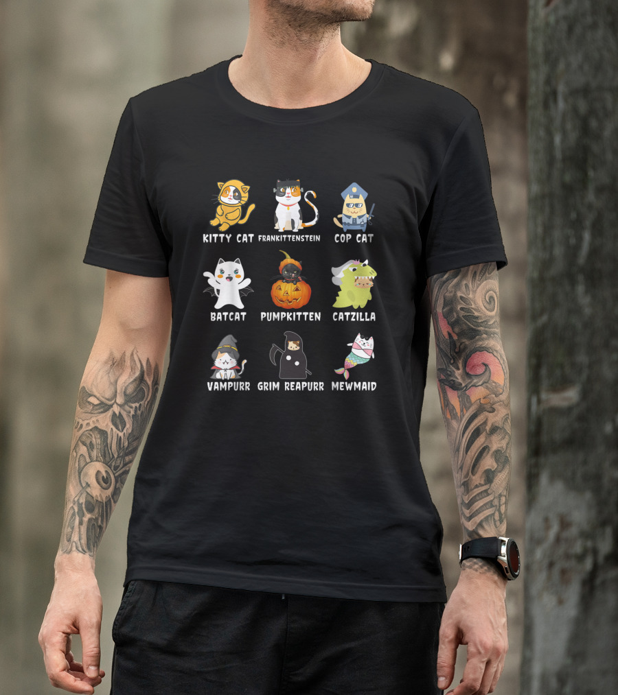 Kitty Cat Frankittenstein Cop Cat Batcat Pumpkitten Catzilla Vampurr Grim Reapurr Mewmaid T-Shirt